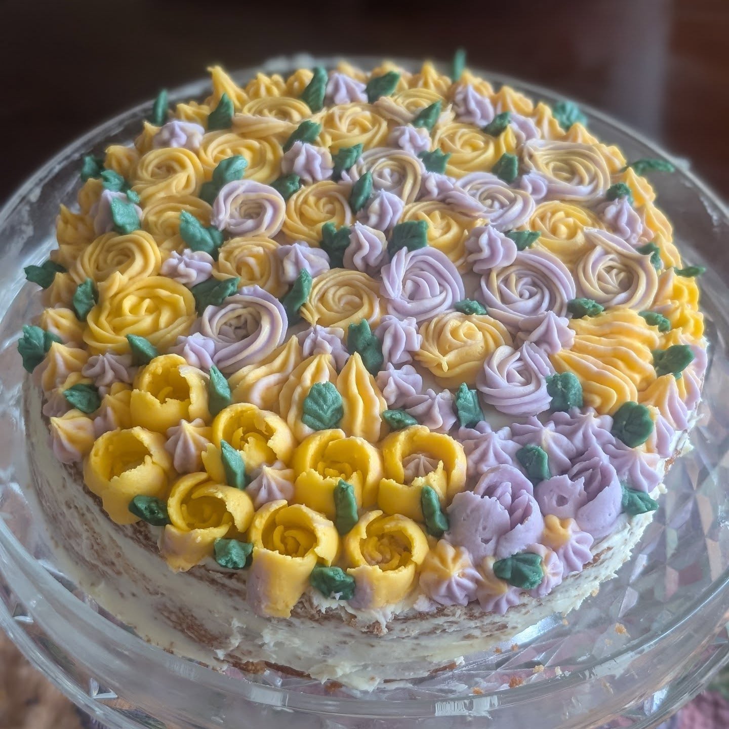 Double layer lemon cake with floral decoration